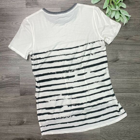 KIT and ACE | sz 2 Women's White/Black Stripe Crew Neck Boyfriend Fit Court Tee - Picture 4 of 5